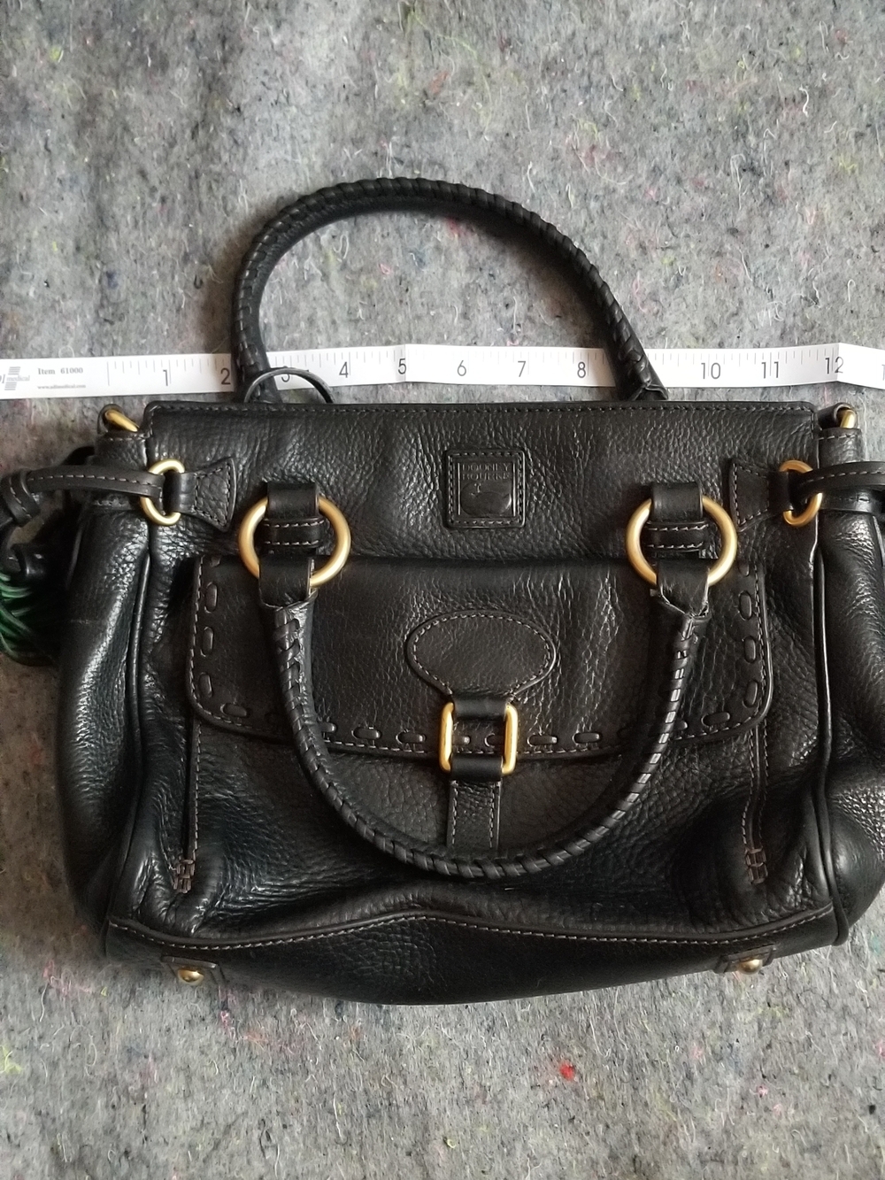 Dooney & Bourke Black Leather Satchel with Brass Rings